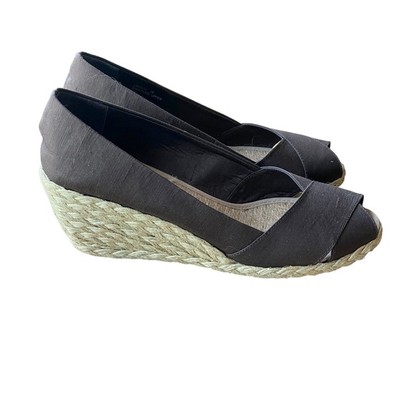 Lauren Ralph Lauren Brown Shantung Peep Toe Wedge Espadrille Womens Size 9 NWOT - Picture 1 of 7